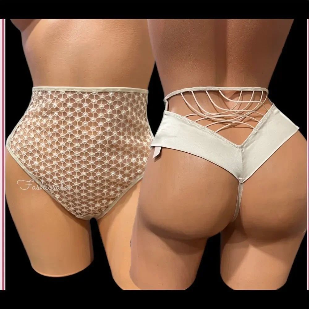 Victorias Secret LUXE Starburst Strappy High Waist Thong panty Champagne XLarge